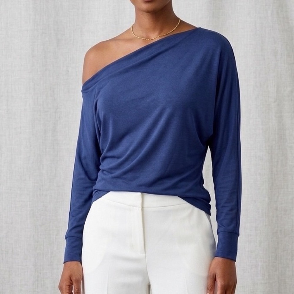 Lilly Pulitzer Sheera One Shoulder Top in Navy Blue‎ Dolman Sleeves size XS